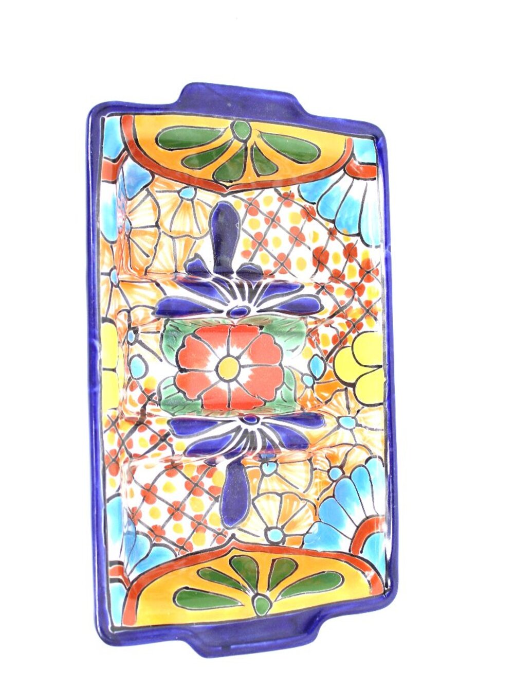 Talavera Hand Painted Ceramic Server Divider Dish Mexico Pottery 11 3/8x6.5x2